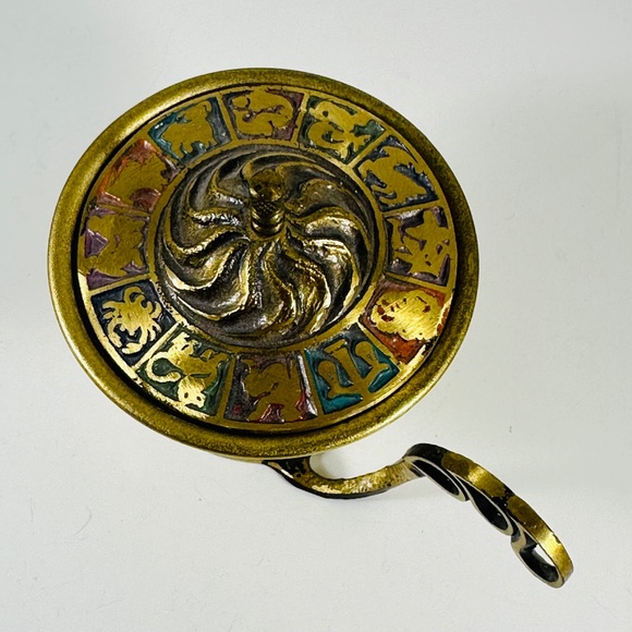 Miniature Brass Zodiac Incense Burner With Enameled Astrological Signs Oppenheim - Picture 5 of 5